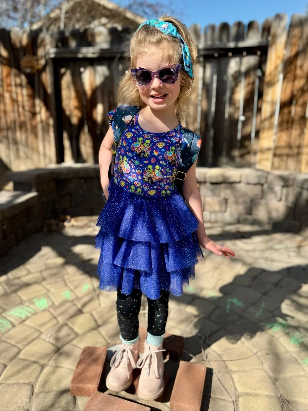 Posh Peanut Lisa Frank Zoomer & Zorbit Ruffled Cap Sleeve Tulle Dress